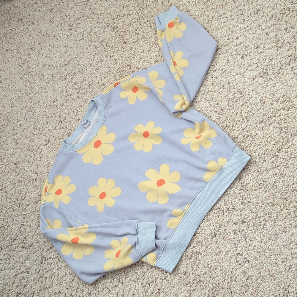 Old Navy Blue Sweatshirt with Yellow Floral Design